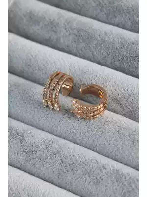 Gold Renk Zirkon Taş Detaylı Earcuff Pirinç Kadın Küpe