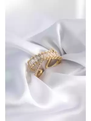 Gold Renk Zirkon Taşlı Baget Kadın Yüzük