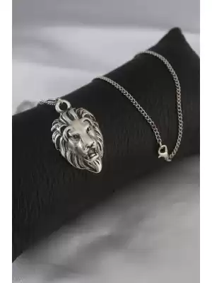 Gümüş Renk Aslan Model Erkek Kolye