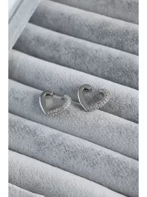 Gümüş Renk Kalp Model Zirkon Taş Detay Earcuff Kadın Kıkırdak Küpe
