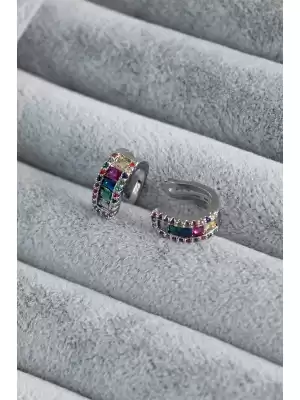Gümüş Renk Renkli Kristal Taşlı Earcuff Pirinç Kadın Kıkırdak Küpe