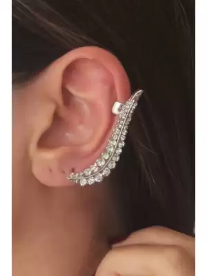 Gümüş Renk Yaprak Model Zirkon Taşlı Kadın Küpe