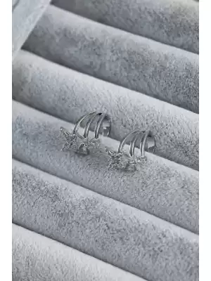 Gümüş Renk Zirkon Taşlı Kelebek Model Earcuff Pirinç Kadın Kıkırdak Küpe