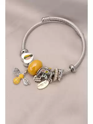 Kalpli Sarı Taşlı Charm Bilezik