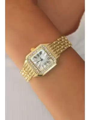 Kare Gold Metal Kasa Kadın Kol Saati