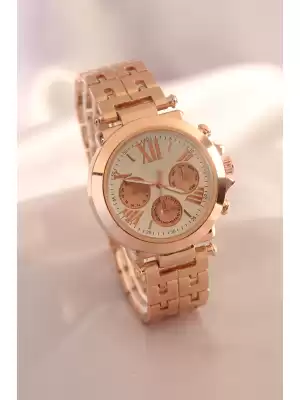 Rose Renk Metal Kordon Rose Kasa Beyaz Kadran Model Kadın Saat