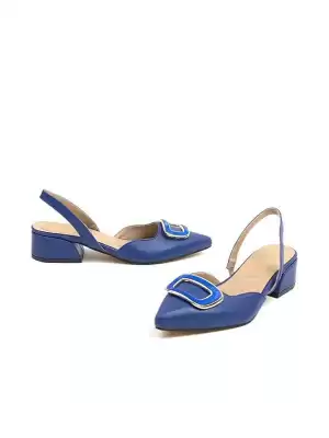 Tulya Mavi Cilt Topuklu Babet Ayakkabı