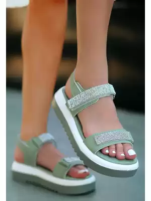 Vamo Mint Yeşili Cilt Cırt Cırtlı Sandalet
