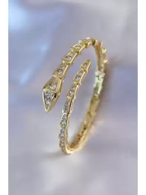 Vıp Seri Yılan Model Gold Renk Kadın Kelepçe Bileklik