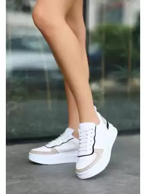 Wondi Beyaz Cilt Krem Detaylı Bağcıklı Spor Ayakkabı