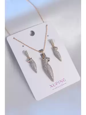 Xuping Rose Gold Renk Zirkon Taşlı Kedi Model Kadın Kolye Küpe Seti