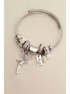 Zirkon Taşlı Kalp Detaylı Peri Model Charm Bilezik