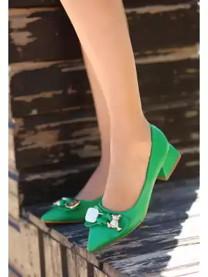 Zoxi Yeşil Cilt Topuklu Ayakkabı