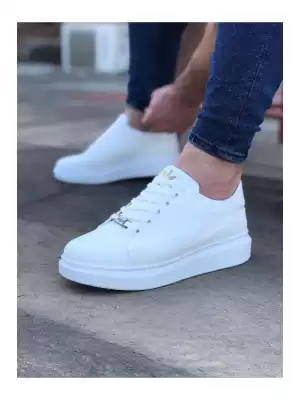 Wagoon WG028 Beyaz Bağcıklı Kalın Taban Casual Erkek Ayakkabı
