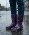 Bahçe ve Yağmur Çiçek Desenli Kadın Çizmesi 36-40 Mürdüm