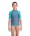 Arena Rash Vest L/S Graphic Erkek Çocuk Yüzücü Tişörtü Gri-Turkuaz