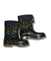 Konçlu Peluşlu Kadın Yağmur Çizmesi 36-40 Yeşil Çiçekli