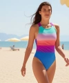 Speedo Digital Baskı Kız Çocuk Yüzücü Mayosu Pembe-Mavi
