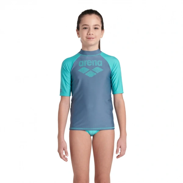 Arena Rash Vest L/S Graphic Erkek Çocuk Yüzücü Tişörtü Gri-Turkuaz
