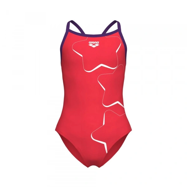 Arena Star Graphic Swimsuit Lightdrop Back Kız Çocuk Yüzücü Mayosu Kırmızı
