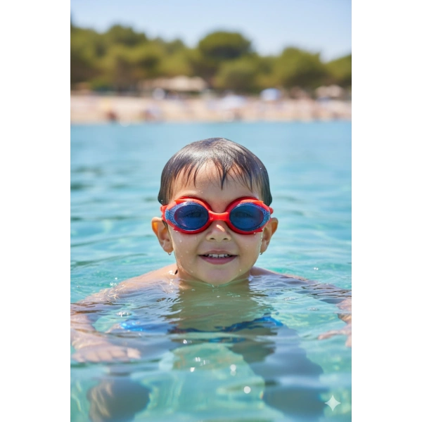 Avessa GS28 Kutulu Mavi Kırmızı Unisex Çocuk Yüzücü Gözlüğü