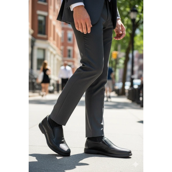 Belix Confort Bağcıksız Deri Erkek Ayakkabı 40-45 Siyah