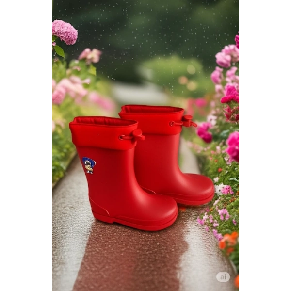 Konçlu Erkek Çocuk Yağmur Çizmesi 26-35 Kırmızı