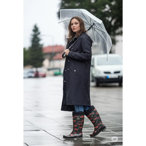 Konçlu Kadın Yağmur Çizmesi 36-40 Kırmızı