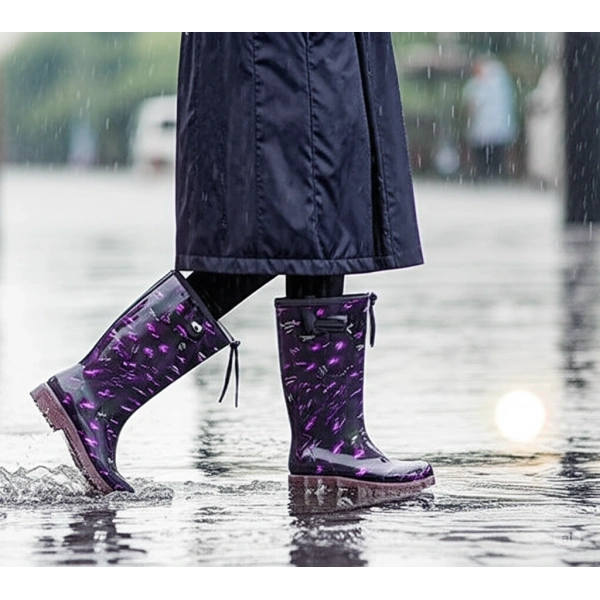 Konçlu Kadın Yağmur Çizmesi Yağmur 36-40 Mor