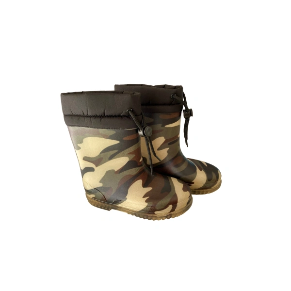 Konçlu Peluşlu Unisex Çocuk Yağmur Çizmesi 26-35 Şeffaf Kamuflaj