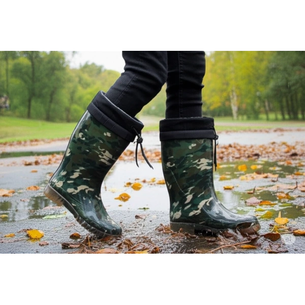 Konçlu Peluşlu Kadın Yağmur Çizmesi 36-40 Kamuflaj
