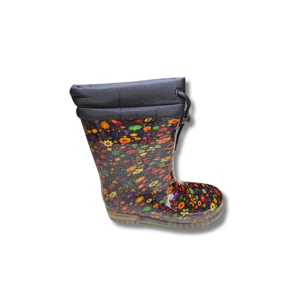 Konçlu Peluşlu Kadın Yağmur Çizmesi 36-40 Sarı Çiçekli