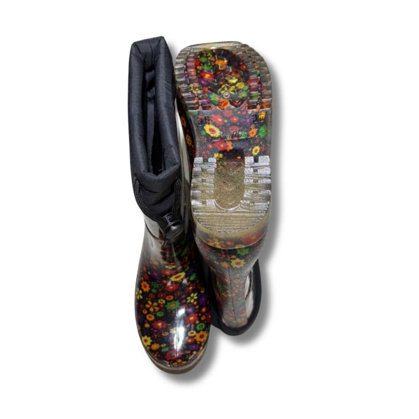 Konçlu Peluşlu Kadın Yağmur Çizmesi 36-40 Sarı Çiçekli