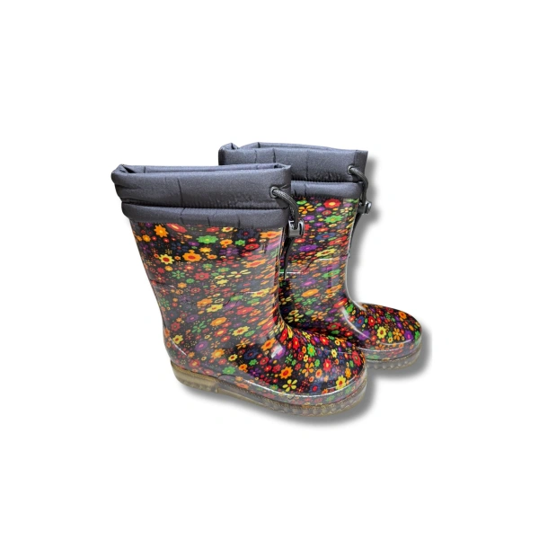 Konçlu Peluşlu Kadın Yağmur Çizmesi 36-40 Sarı Çiçekli