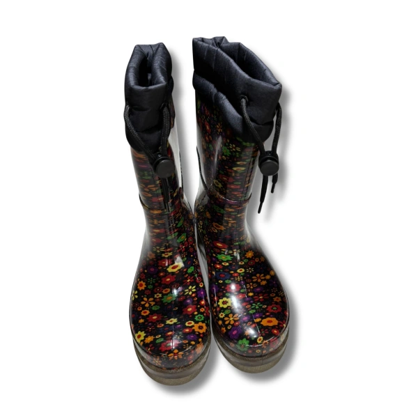 Konçlu Peluşlu Kadın Yağmur Çizmesi 36-40 Sarı Çiçekli