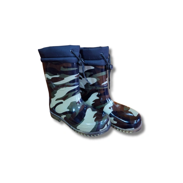 Konçlu Peluşlu Unisex Yağmur Çizmesi 36-40 Yeni Askeri Kamuflaj