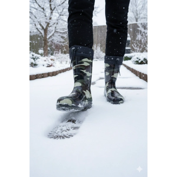Konçlu Peluşlu Unisex Yağmur Çizmesi 36-40 Yeni Askeri Kamuflaj