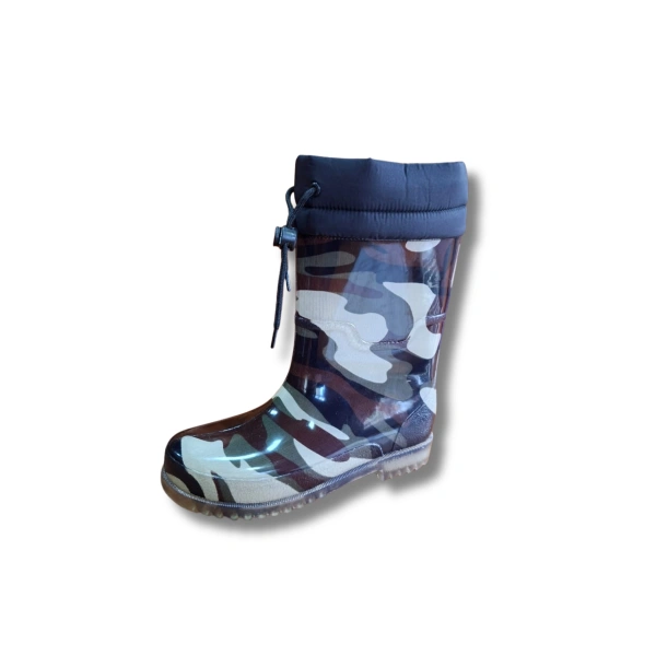 Konçlu Peluşlu Unisex Yağmur Çizmesi 36-40 Yeni Askeri Kamuflaj