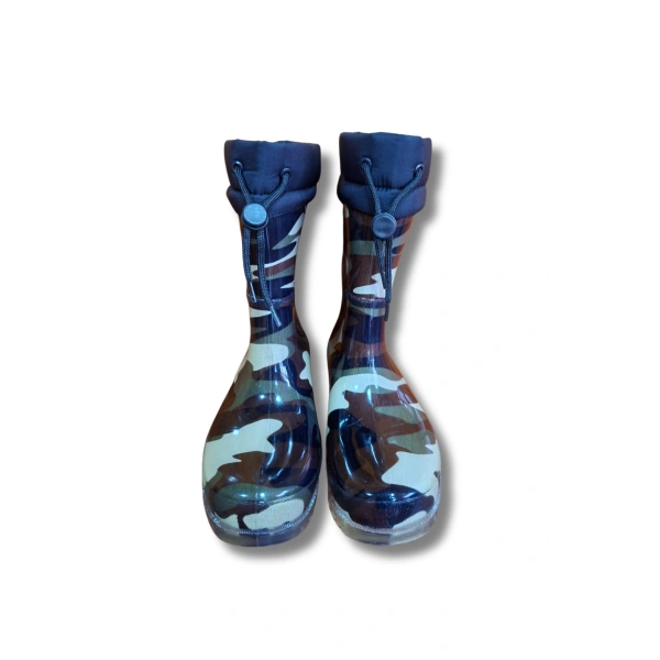 Konçlu Peluşlu Unisex Yağmur Çizmesi 36-40 Yeni Askeri Kamuflaj