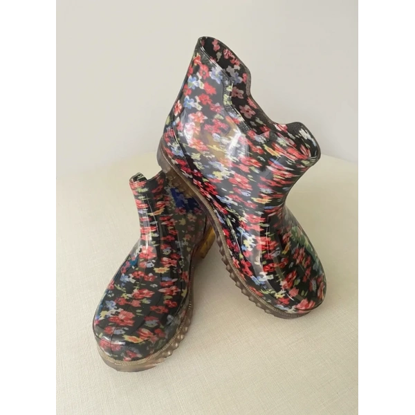 Potin Yağmur Kadın Botu 36-40 Kırmızı Çiçekli