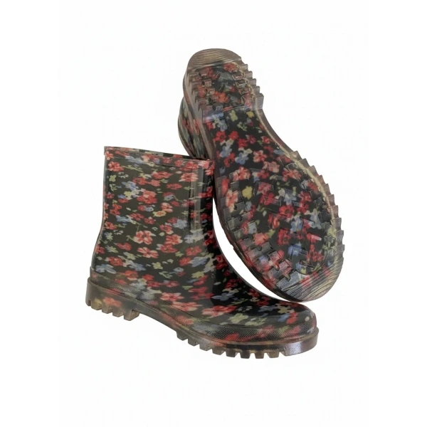 Potin Yağmur Kadın Botu 36-40 Kırmızı Çiçekli