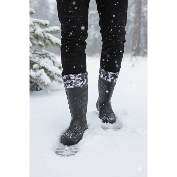 Serabien Soğuk-Sıcak İzolasyonlu Şok Emici Kaymaz Tabanlı Eva Kauçuk Çizme Siyah