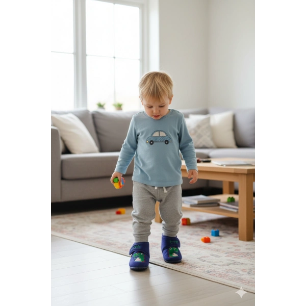 Soylu Yumuşak Nakışlı Erkek Çocuk Pandufu Lacivert