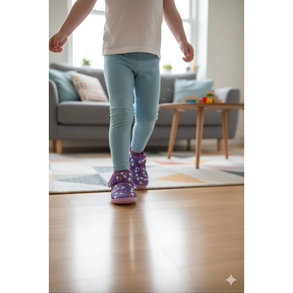 Soylu Yumuşak Pamuklu Kız Çocuk Pandufu Lila/Gökkuşağı