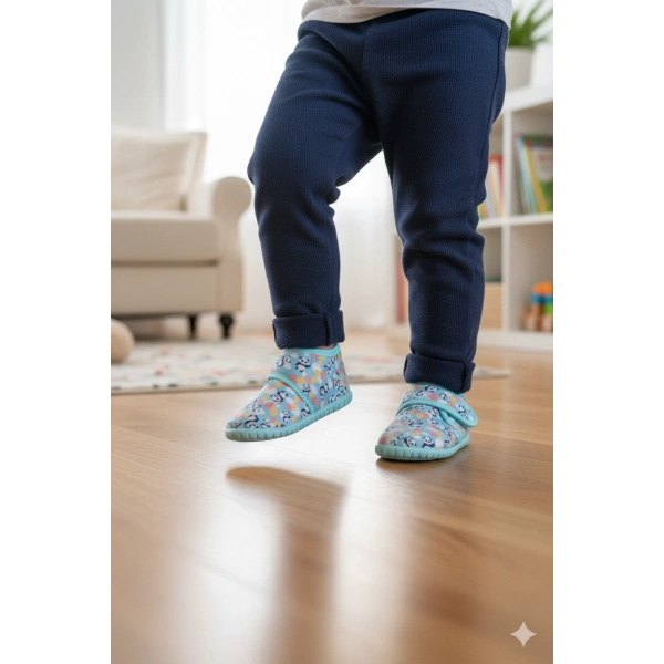 Soylu Yumuşak Pamuklu Unisex Çocuk Pandufu Yeşil/Panda