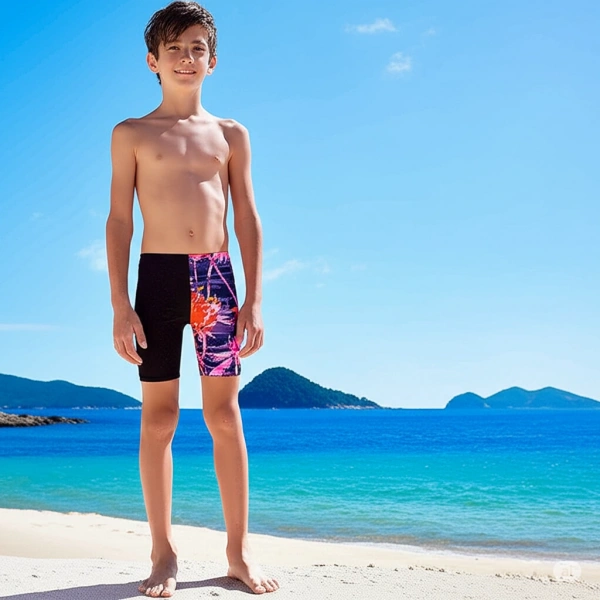 Speedo Allover Digi Jam-mer Erkek Çocuk Yüzücü Mayosu Siyah-Mor