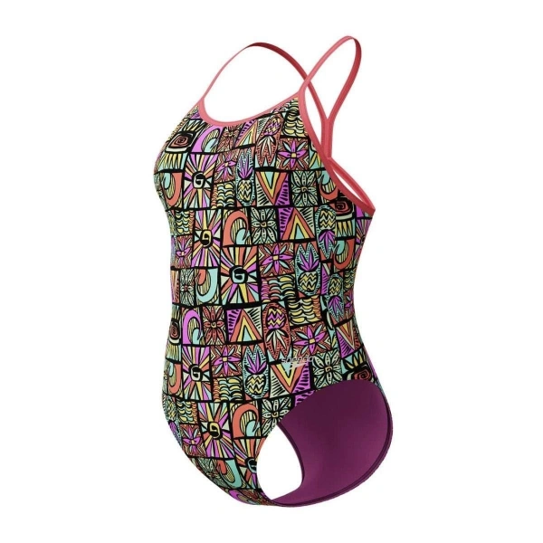 Speedo Allover Digital V-Back Kız Çocuk Yüzücü Mayosu Desenli Mor