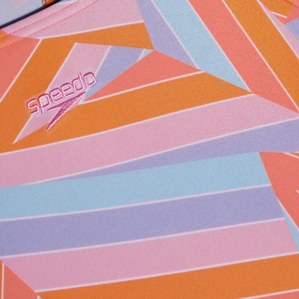 Speedo Allover Printed Medalist Kız Çocuk Yüzücü Mayosu Turuncu-Mavi