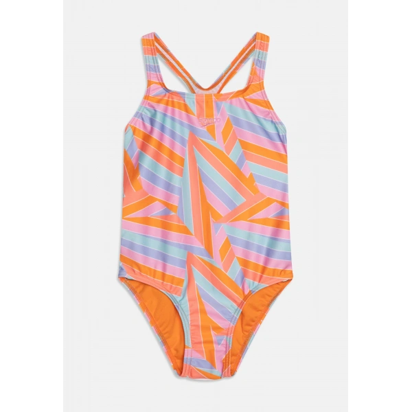 Speedo Allover Printed Medalist Kız Çocuk Yüzücü Mayosu Turuncu-Mavi