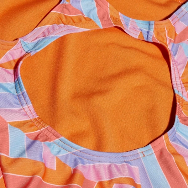 Speedo Allover Printed Medalist Kız Çocuk Yüzücü Mayosu Turuncu-Mavi